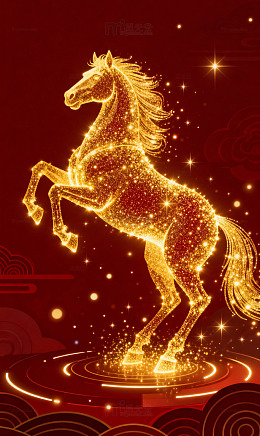 深红金粒跃起骏马
