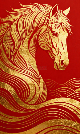 红金边腾跃骏马