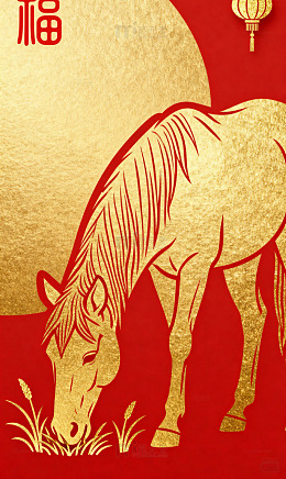 红底金线食草骏马