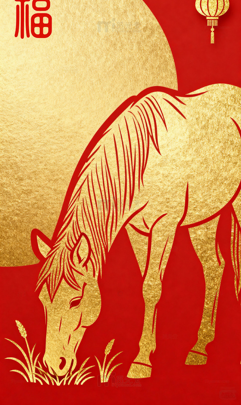 红底金线食草骏马