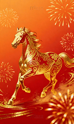 橙红金马烟花环绕