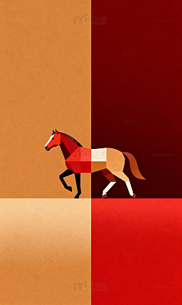 分割色块抽象马形