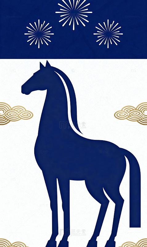 白底蓝线昂首立马