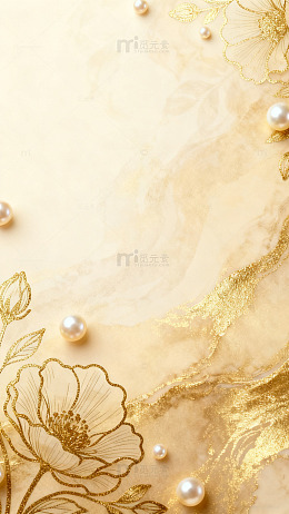 淡金色美业邀请函珍珠花卉背景图片素材