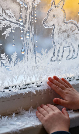 早起时窗台结了霜花