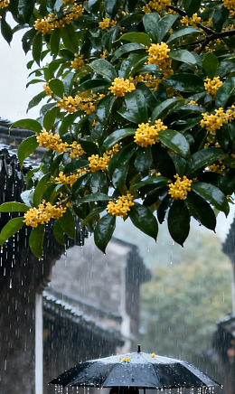 雨天 桂花树 高清