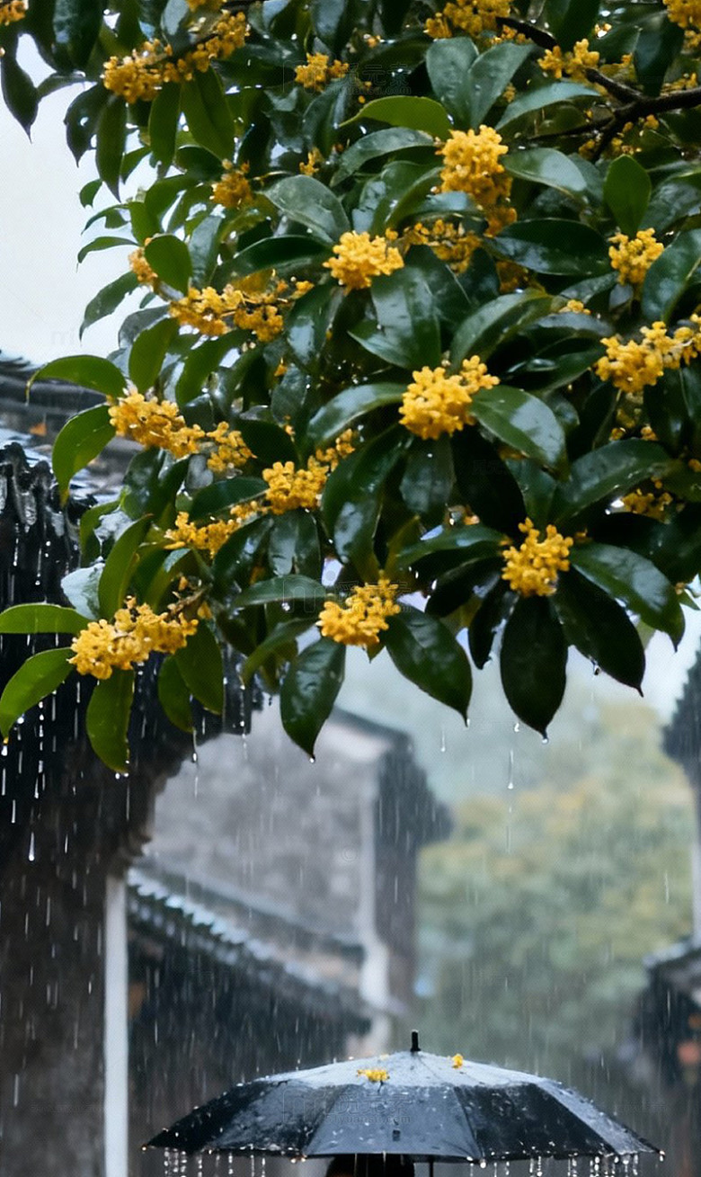 雨天 桂花树 高清