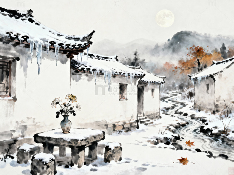水墨古风中式庭院背景图