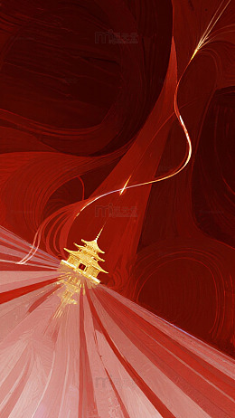 暗红底纹金色建筑