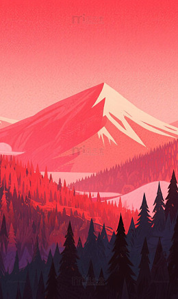 红色 渐变 背景 插画风图