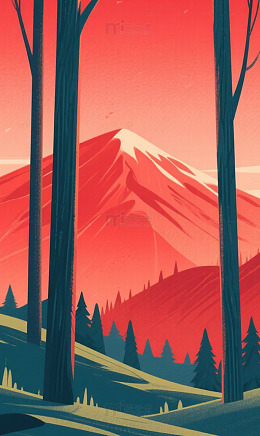 山根 树林 红色 渐变 背景