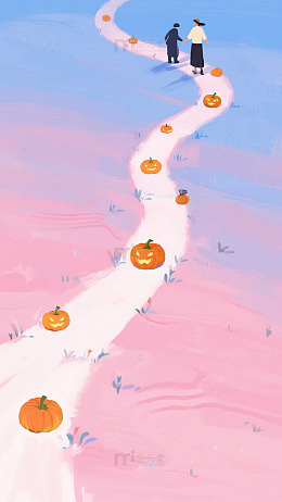 粉蓝蜿蜒路南瓜灯