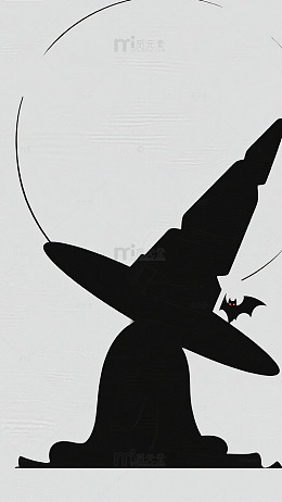 白底女巫帽蝙蝠影