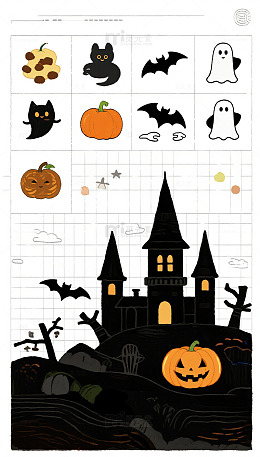 万圣节南瓜黑猫蝙蝠幽灵素材图