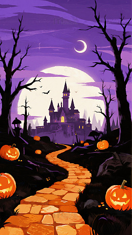 紫夜枯树发光南瓜