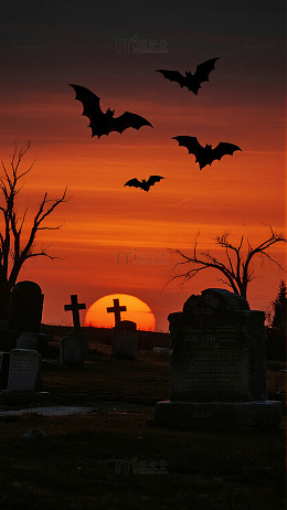 黄昏墓地蝙蝠飞旋