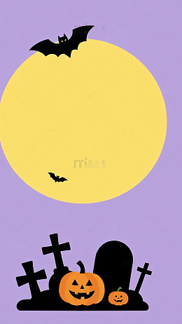 黄色圆月蝙蝠简约万圣节背景图