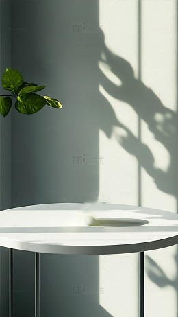 灰墙绿植影子文艺清新场景背景图