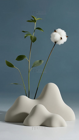 浅蓝背景植物棉花自然背景图