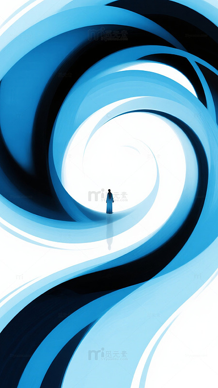 蓝黑流动螺旋抽象背景图