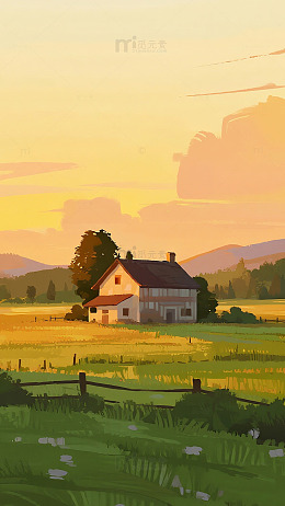 橙黄黄昏天空意境背景图