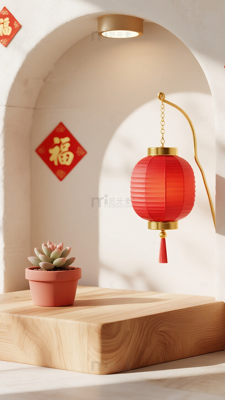 新春福字红灯笼拱门电商活动展台背景