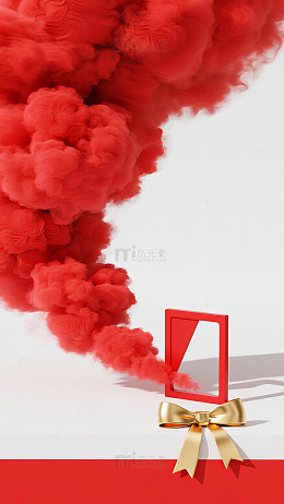红色烟雾创意视觉电商活动展台背景