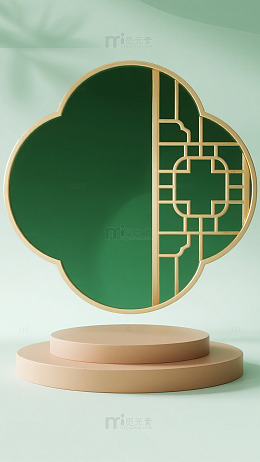 深绿金色新中式窗格电商活动展台背景