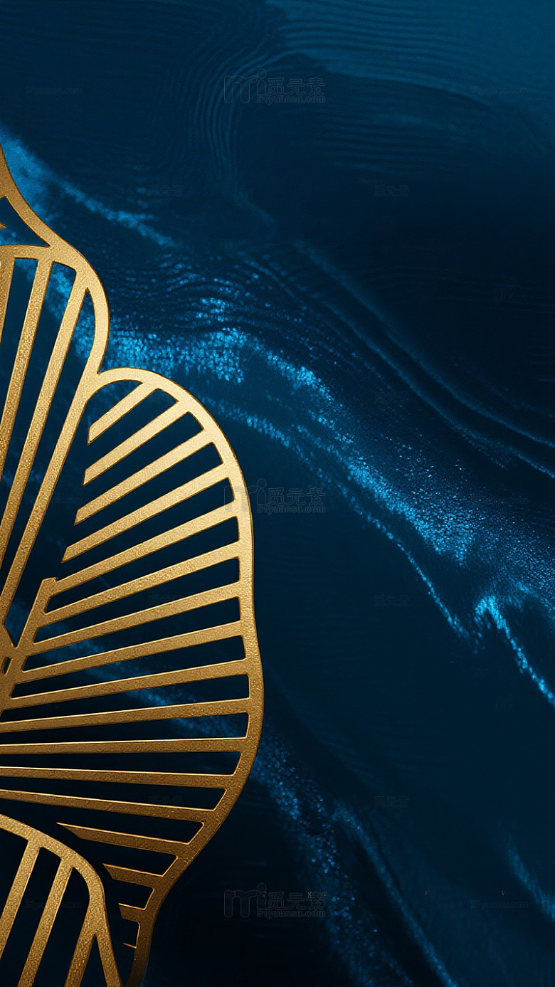 深蓝水波纹金色装饰背景图