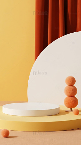 黄红布幔圆弧电商活动展台背景