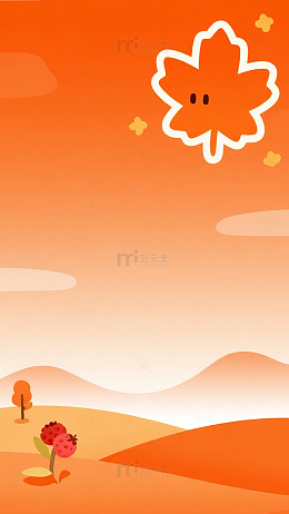 橙底卡通枫叶童趣背景图