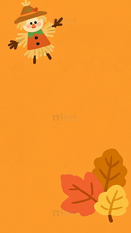 橙底卡通稻草人童趣背景图