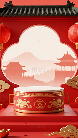 红墙云纹国潮建筑背景图