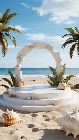 蓝天棕榈拱门清新背景图