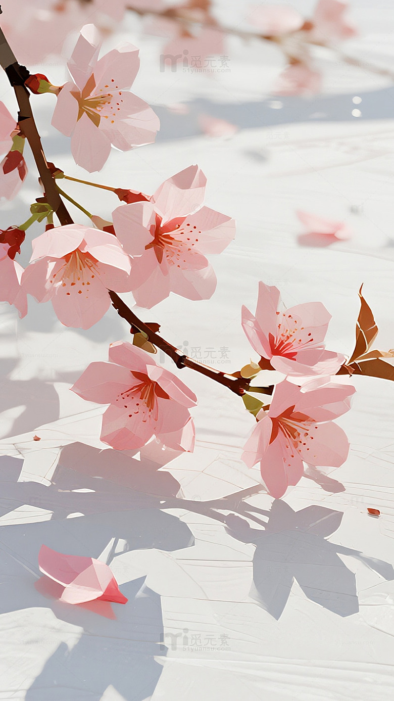 粉嫩樱花枝春日生机国风花卉图