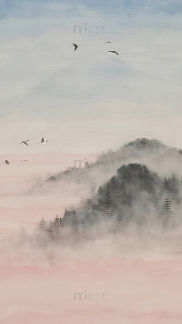 灰天飞鸟意境背景图