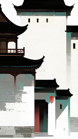 中式建筑黑白简约背景图