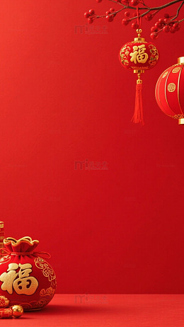 新年 氛围 正红色 背景