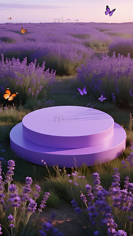 薰衣草花田蝴蝶浪漫背景图