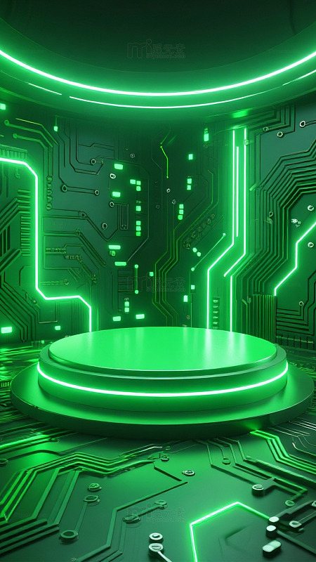 绿色霓虹电路电商电竞活动促销未来展台