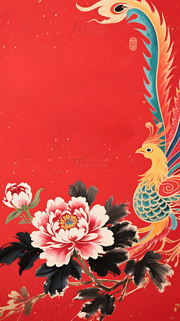 红底彩鳞祥龙一隅送吉兆