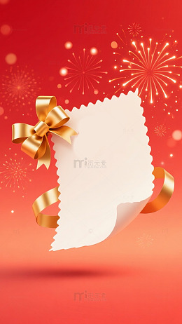 红底烟花蝴蝶结促销背景