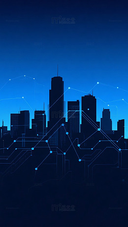城市剪影深蓝商务背景