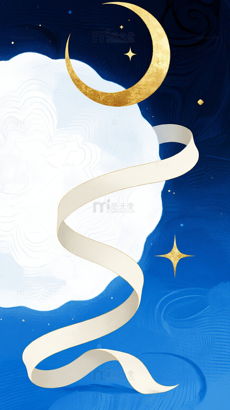 深蓝背景月亮云朵图
