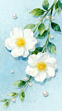清新白花珍珠插画1
