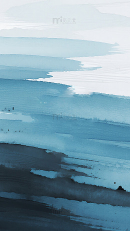 蓝色海洋层次水彩画