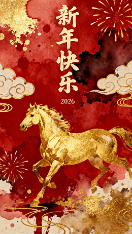 金马迎春新年贺卡设计