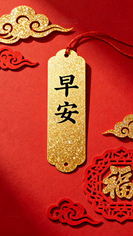 金色早安牌喜庆装饰素材