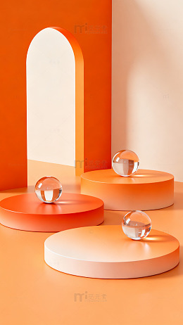 橙色调几何场景水晶球展示图