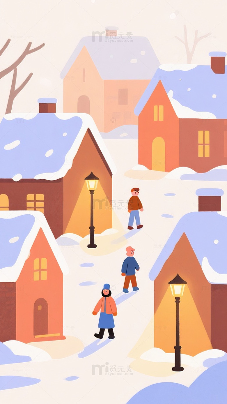 冬日雪景小镇插画